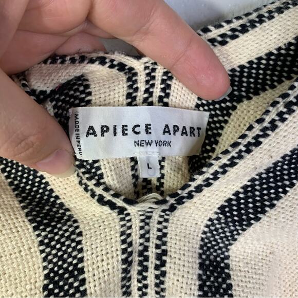 Apiece Apart Amelia Woven Striped Poncho Sweater 100% cotton cream & black sz L - Picture 7 of 9